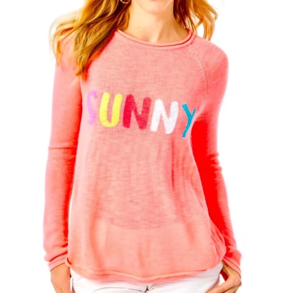 Lilly Pulitzer Danette Sweater Papaya Punch Sunny Intarsia Coastal Sz M NEW